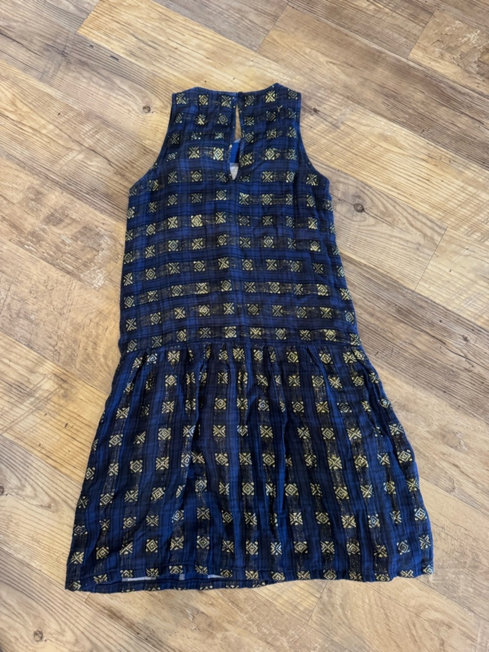 Ace & Jig Navy and Gold Plaid Sleeveless Drop-Waist Dress with pockets XS - Picture 2 of 2